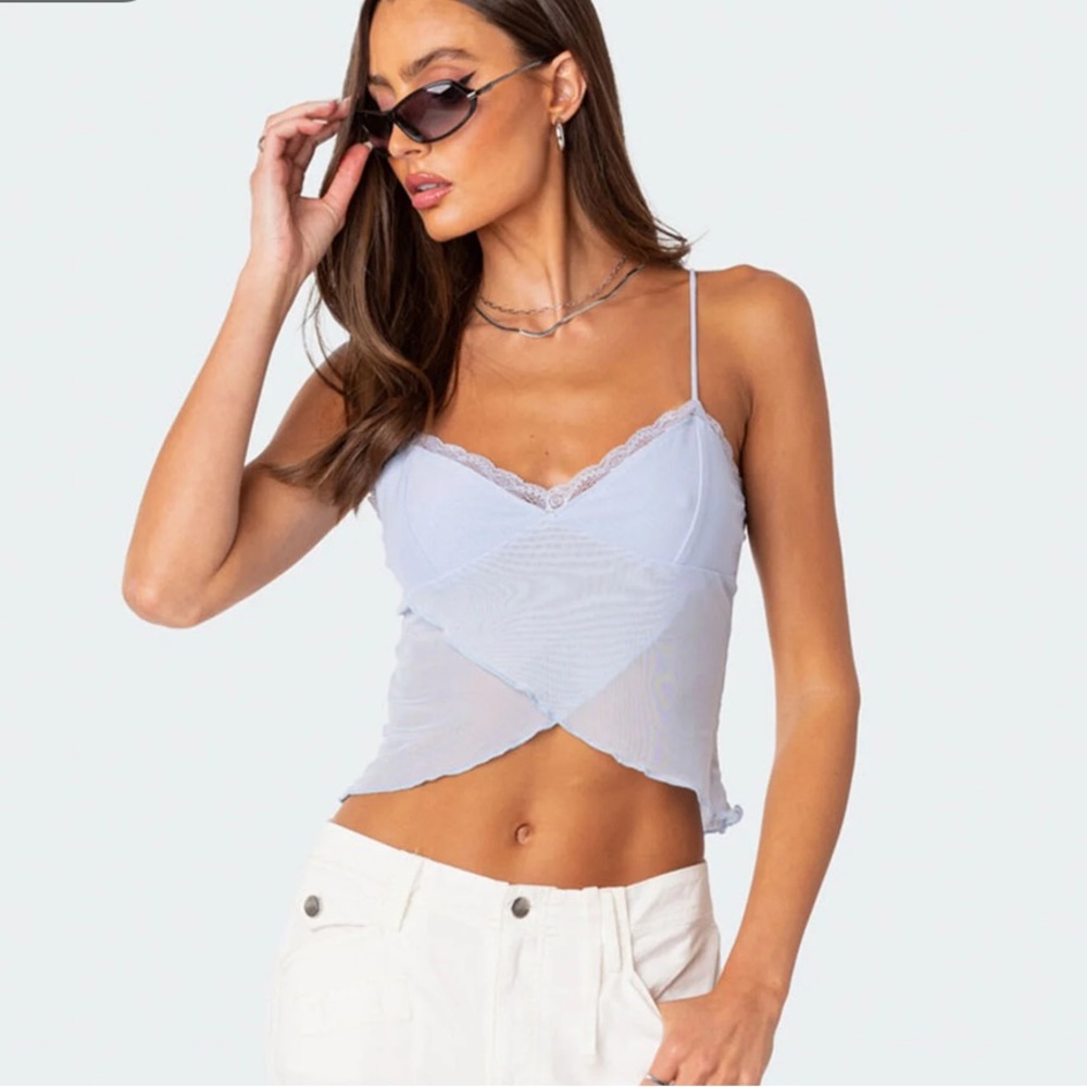 Edikted Crossover Mesh Tank Top Blue Small